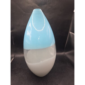 Art Glass Ovoid Teardrop Turquoise Clear White Blown Glass Vase